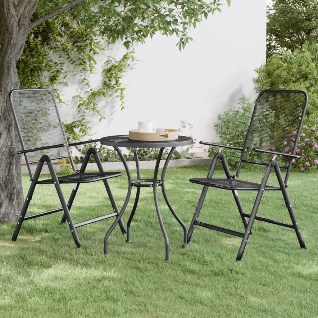 vidaXL Anthracite Folding Patio Chairs 2 pcs | Expanded Metal Mesh | Adjustable Positions | Easy Assembly | Industrial Style