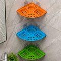 Plastic Corner Shelf Wall Mounted Bathroom Organiser, Adhesive Storage Rack, Orange, Blue And Green, 3 Pack