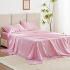 Love'S Cabin Satin King Sheet Sets - 4 Piece Pink Silky Satin Sheets King Size Bed Set With Deep Pocket, Luxury Silk Feel King Size Satin Sheet Set (1 Flat Sheet,1 Fitted Sheet,2 Pillow Cases)