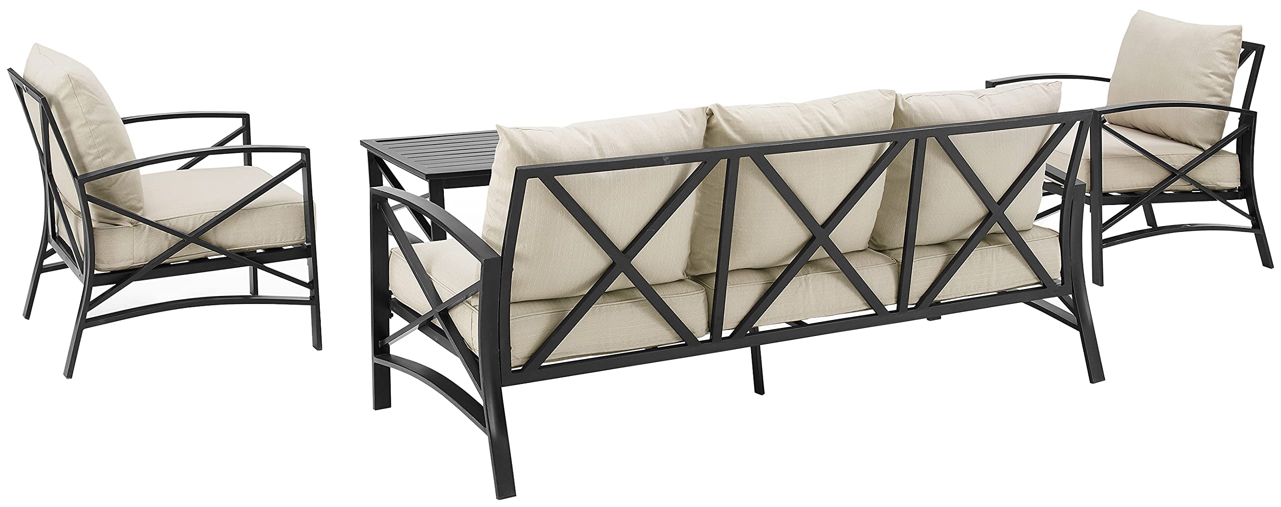 Crosley Furniture Kaplan 4-Piece Outdoor Sofa Patio Furniture Set, Conversation Sets For Porch, Deck, Oiled Bronze With Oatmeal Cushions