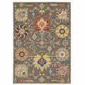 HomeRoots 509336 8 x 11 ft. Gray Charcoal Yellow Blue Rust Red Pink Green & Ivory Oriental Power Loom Stain Resistant Rectangle Area Rug with Fringe