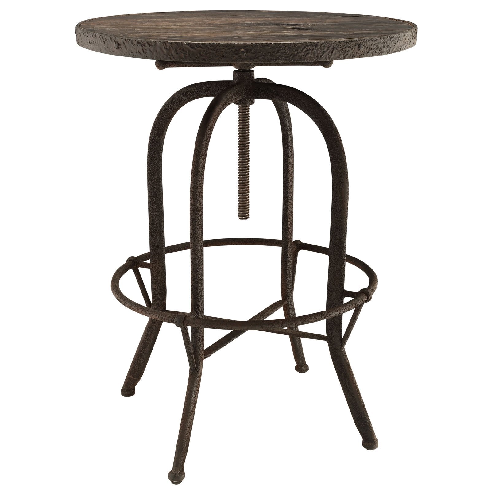 Modway Sylvan 24&quot; Industrial Modern Round Wood Iron Metal Bar Table in Brown