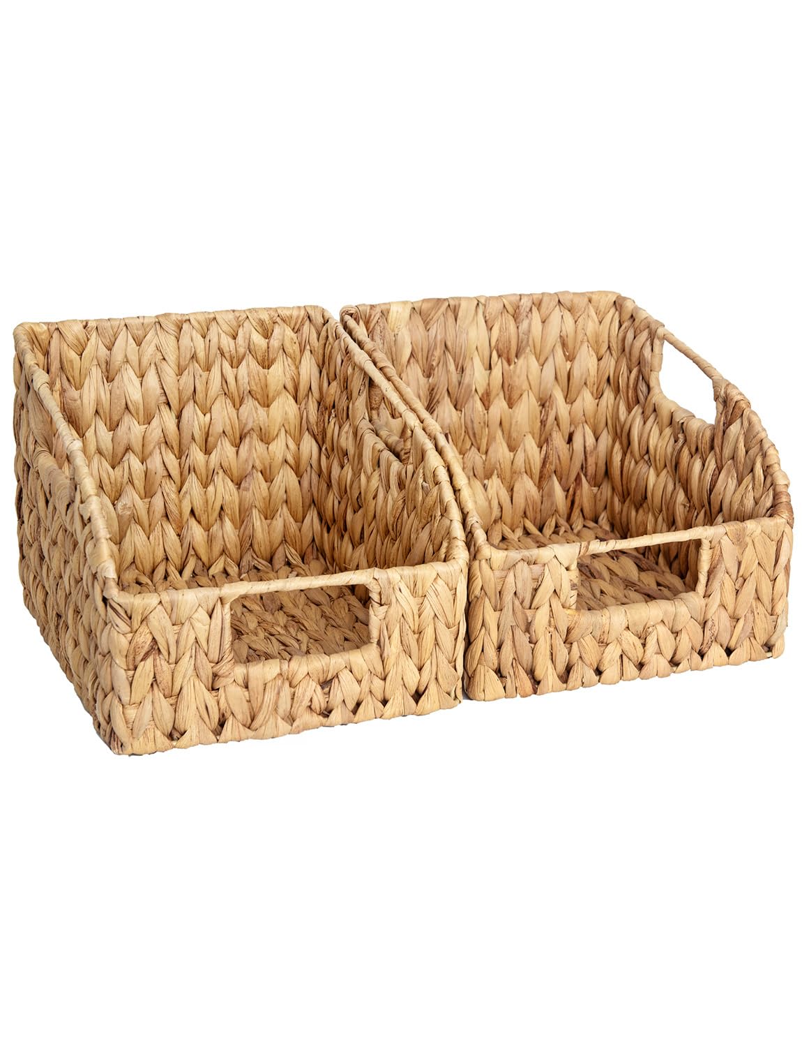 StorageWorks Pantry Baskets for Organizing, Wicker Baskets with Built-in Handles, Handwoven Wicker Storage Baskets, Water Hyacin