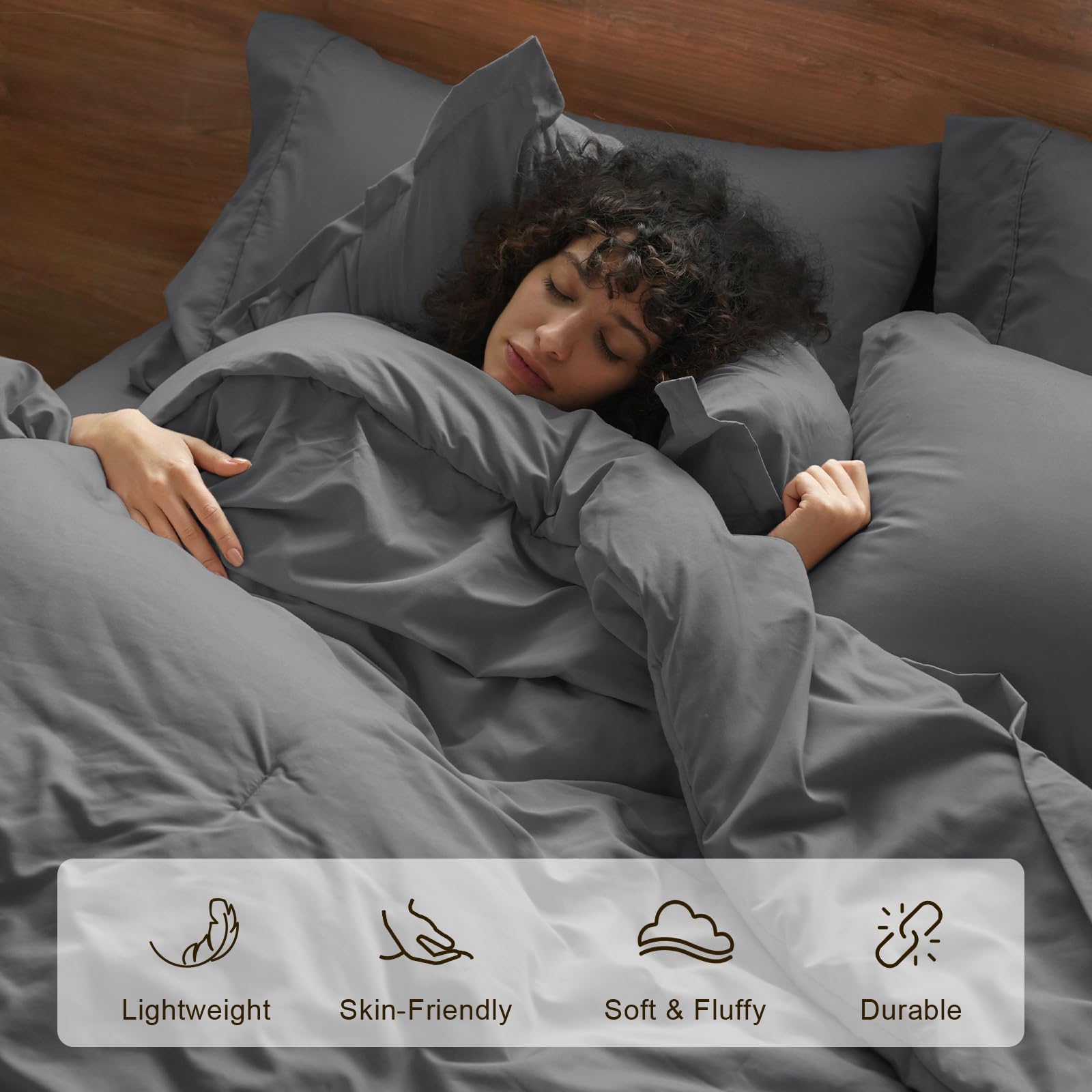 Phf 7 Pieces California King Comforter Set, Bed In A Bag Comforter & 18' Sheet Set All Season, Ultra Soft Comfy Bedding Sets With Comforter, Sheets, Pillowcases & Shams, Dark Grey