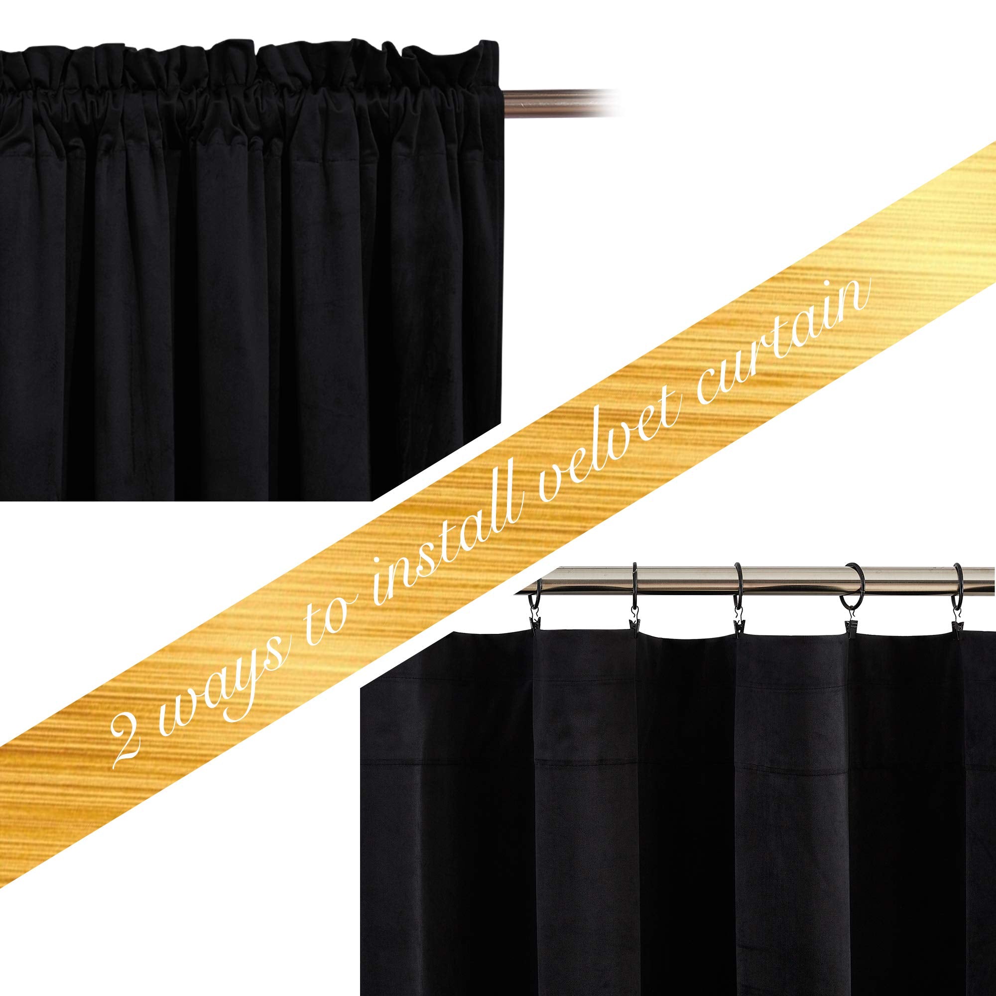 Nicetown Halloween Insulated Black Out Velvet Curtains For Patio, Solid Heavy-Duty Large Window Treatments Drapes For Sliding Gl