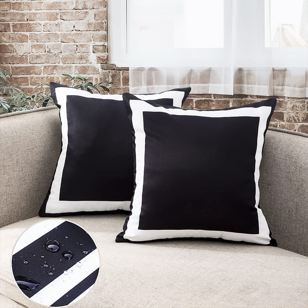 Jojogogo Black And White Outdoor Pillow Covers 18X18 Waterproof Set Of 2 Black Outdoor Patio Throw Pillows Spring Summer Decor F