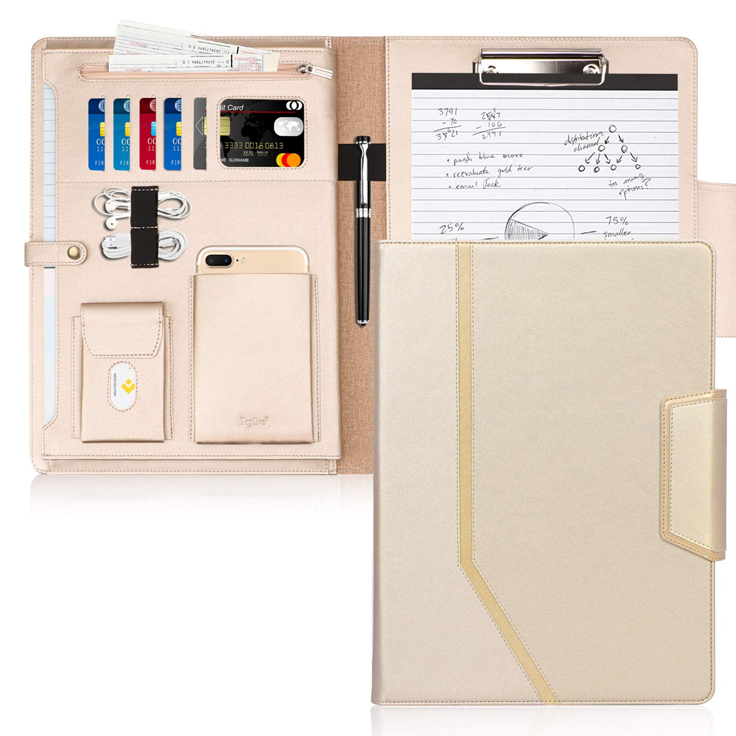 Toplive Padfolio Portfolio Case, Conference Folder Executive Business Padfolio With Document Sleeve,Letter/A4 Size Clipboard,Bus