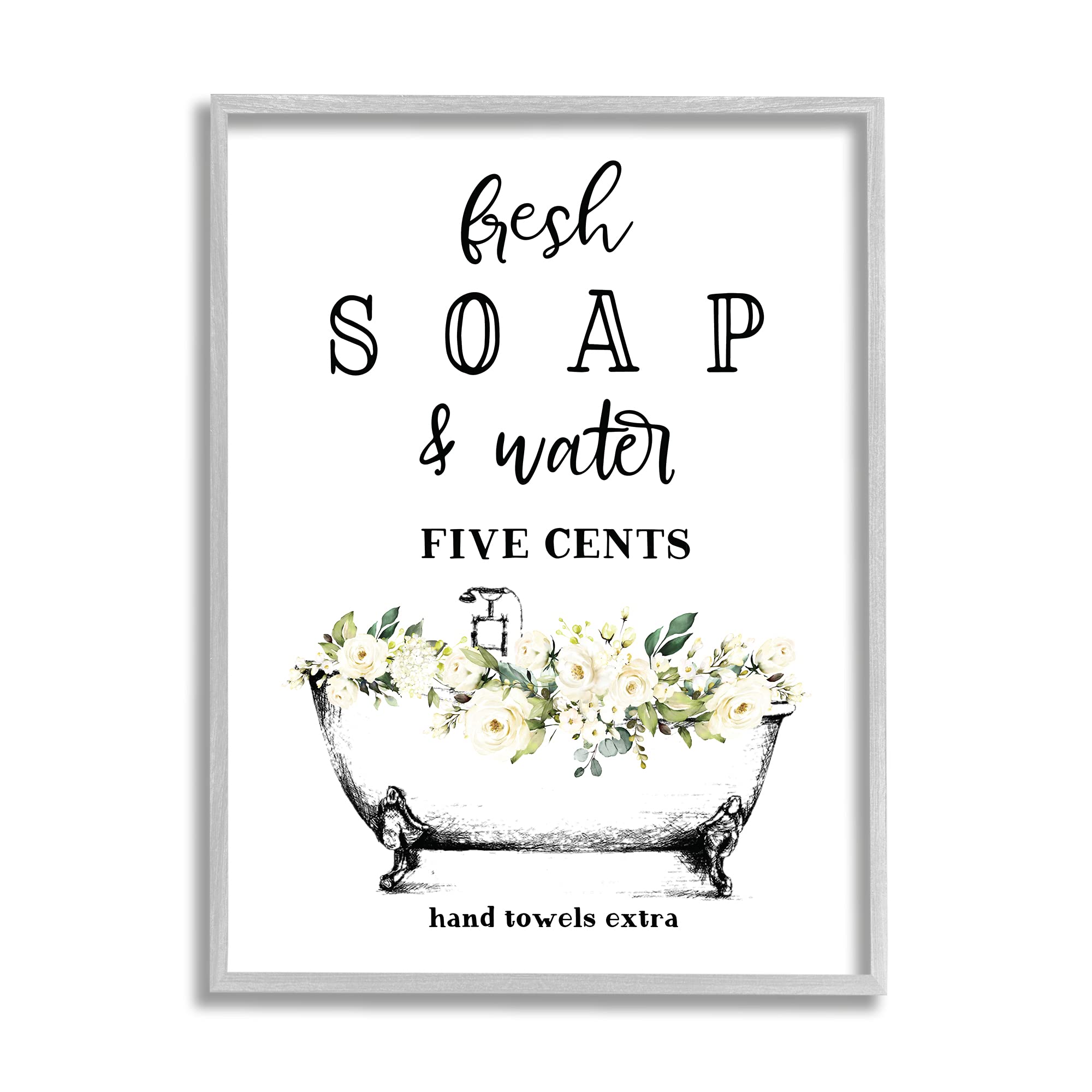 Stupell Industries Fresh Soap And Water Bath Tub Bathroom DesignGray Framed Art, 11 x 14, Multi-Color