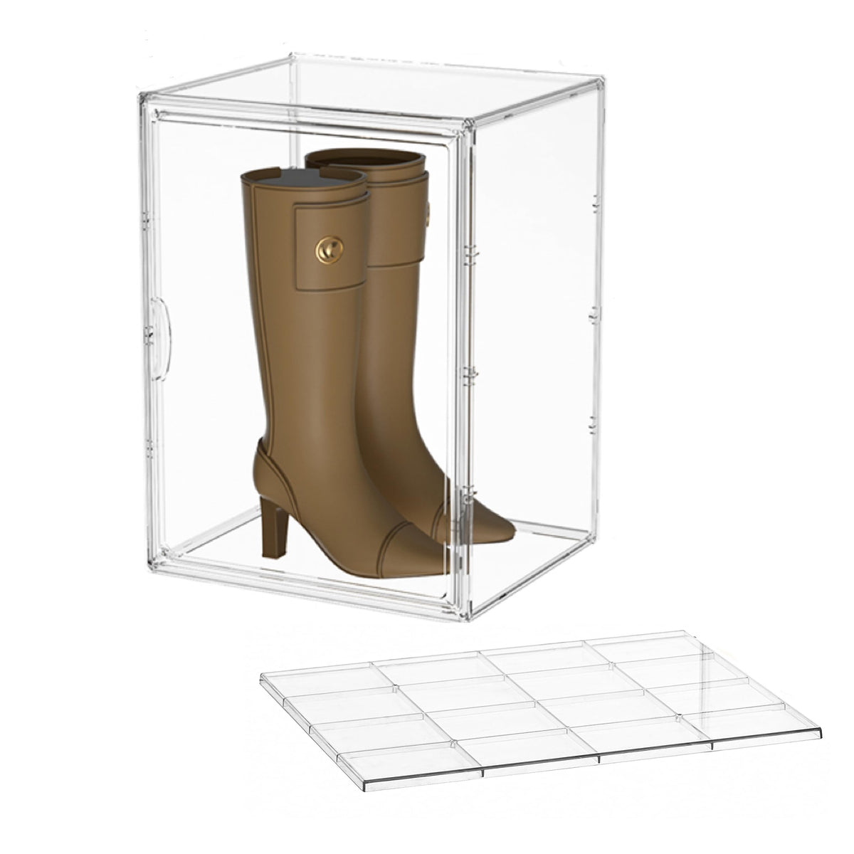 Attelite XX-Large Clear Stackable Plastic Storage Bins, 1 Pack Boot Shoe Box Organizers with an Adjustable Divider, Big Display 