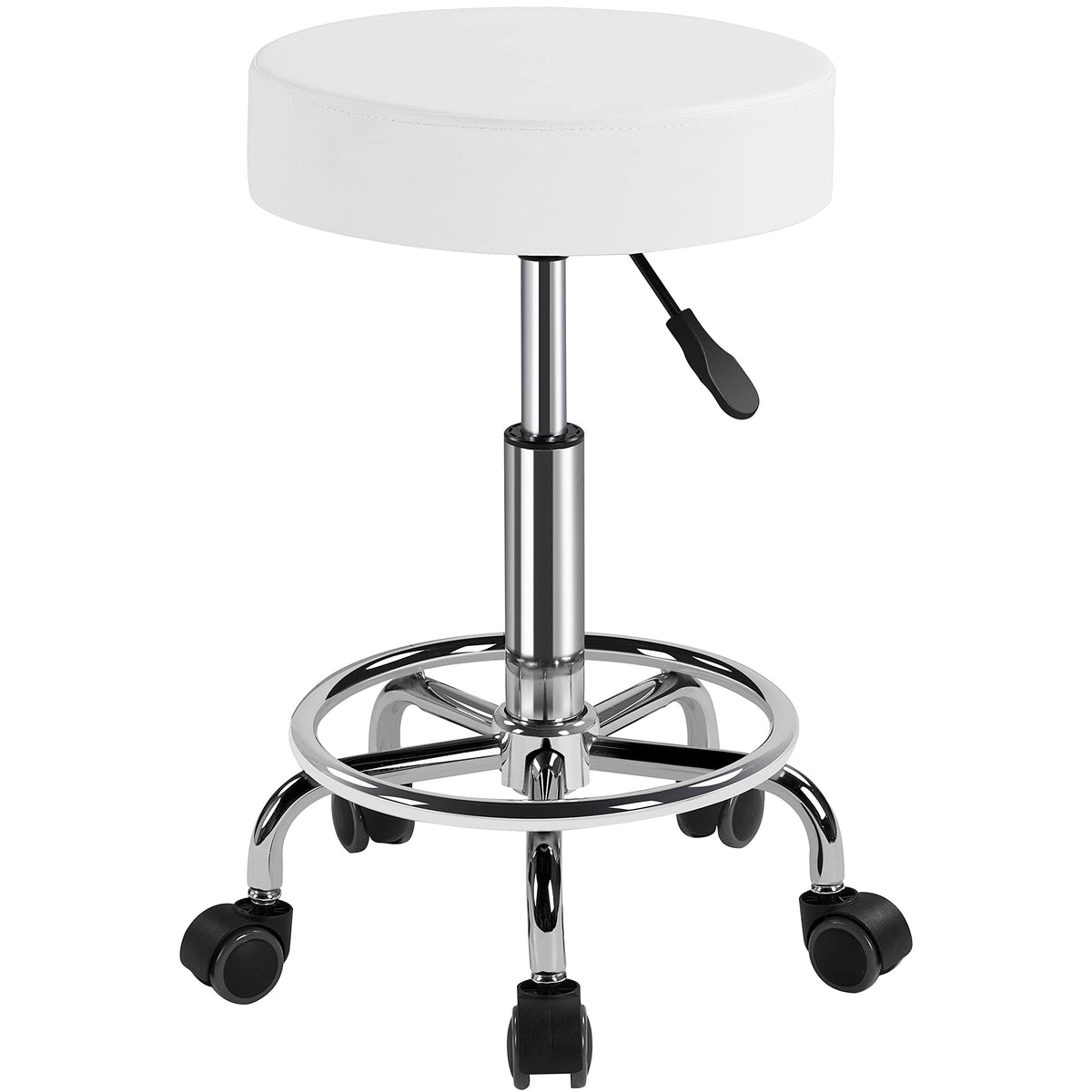 Yaheetech Rolling Stool Swivel Salon Stool Chair Adjustable Drafting Stool Massage Spa Stool with PU Leather Cushioned Seat Chro