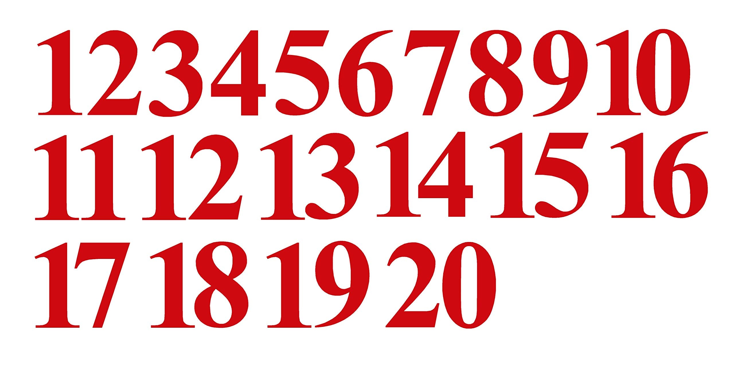 1-20 Red Number Vinyl Decals - Choose Size From 1' To 8' (V650) (6')