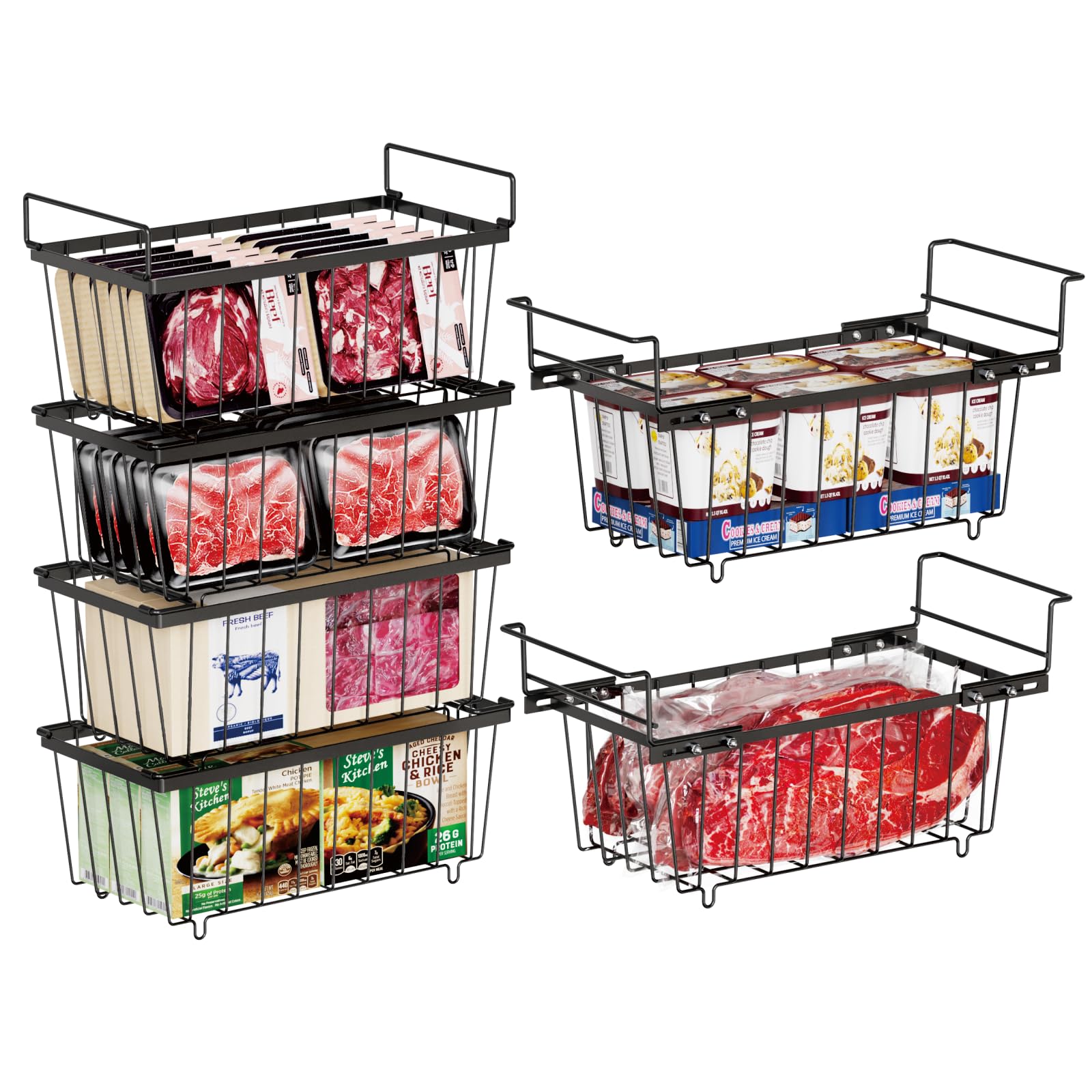 Ispecle Freezer Organizer Bins - 15.8' To 18.1' Extendable Length Freezer Baskets For Chest Freezer For 7 Cu.Ft Deep Freezer,