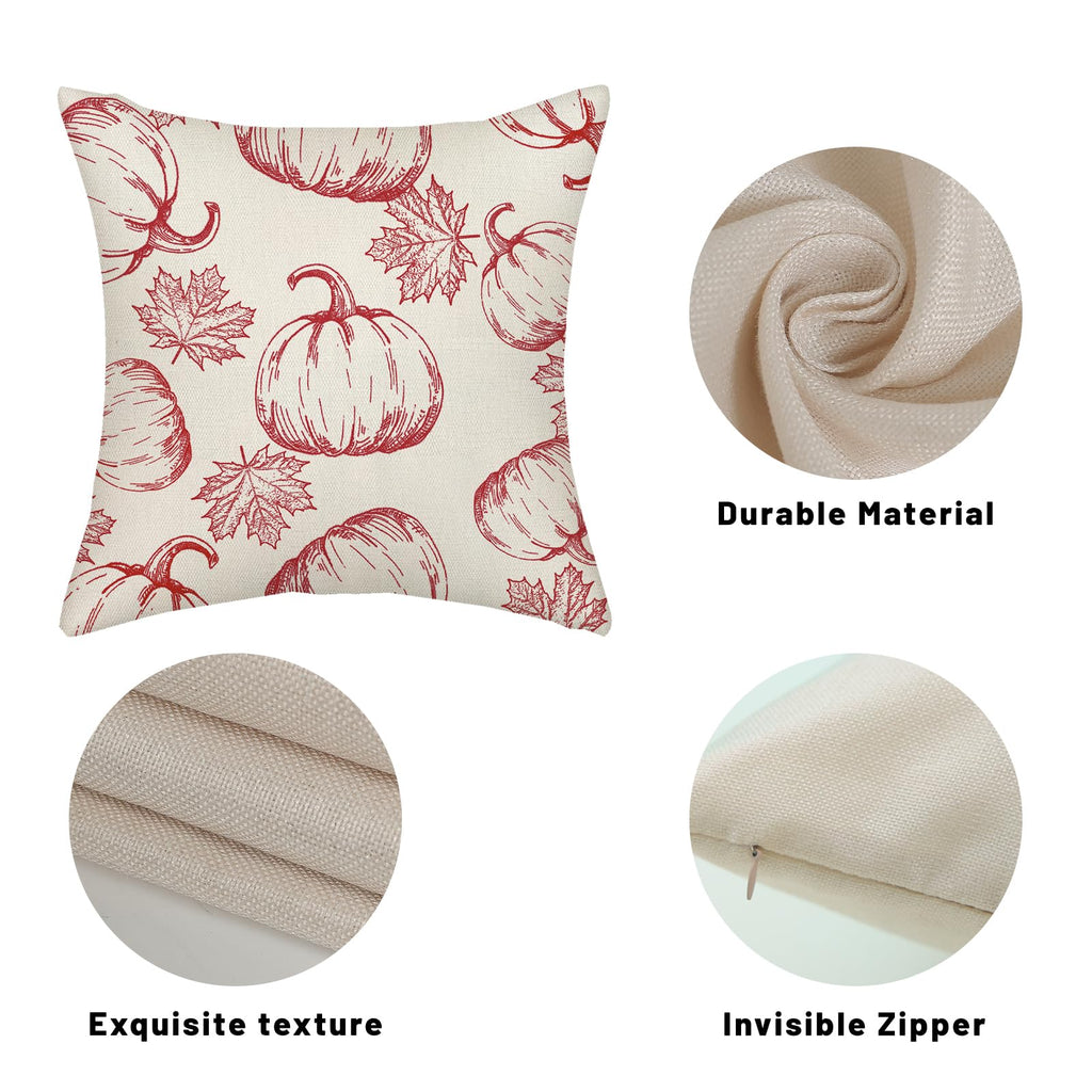 Fall Pillow Covers 18X18 Burgundy Red Pumpkin Decor Throw Pillows Case For Couch Maple Leaves Autumn Harvest Thanksgiving Farmho