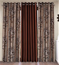 Fashion String 3 Piece Floral Blossoms Eyelet Polyester Window Curtains  5 Feet, Brown