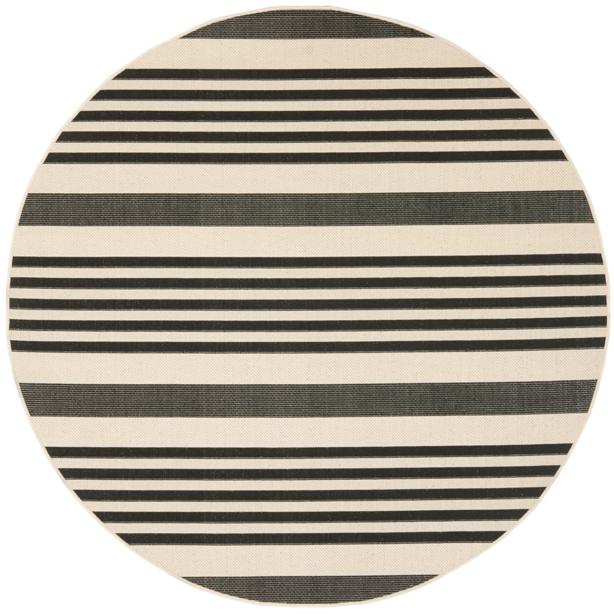 SAFAVIEH Courtyard Collection Area Rug - 5'3'' Round, Black & Bone, Stripe Design, Non-Shedding & Easy Care, Indoor/Outdoor & Wa