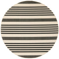 SAFAVIEH Courtyard Collection Area Rug - 5'3'' Round, Black & Bone, Stripe Design, Non-Shedding & Easy Care, Indoor/Outdoor & Wa