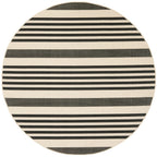 SAFAVIEH Courtyard Collection Area Rug - 5'3'' Round, Black & Bone, Stripe Design, Non-Shedding & Easy Care, Indoor/Outdoor & Wa