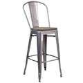 Flash Furniture Lincoln 30" High Clear Coated Barstool With Back And Wood Seat