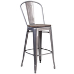 Flash Furniture Lincoln 30" High Clear Coated Barstool With Back And Wood Seat