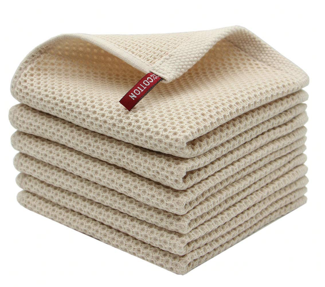 MiasDream Natural Cotton Dish Cloths Dish Rags, Waffle Weave Kitchen Dish Towels, Soft Dish Cloths for Washing Dishes, Absorben
