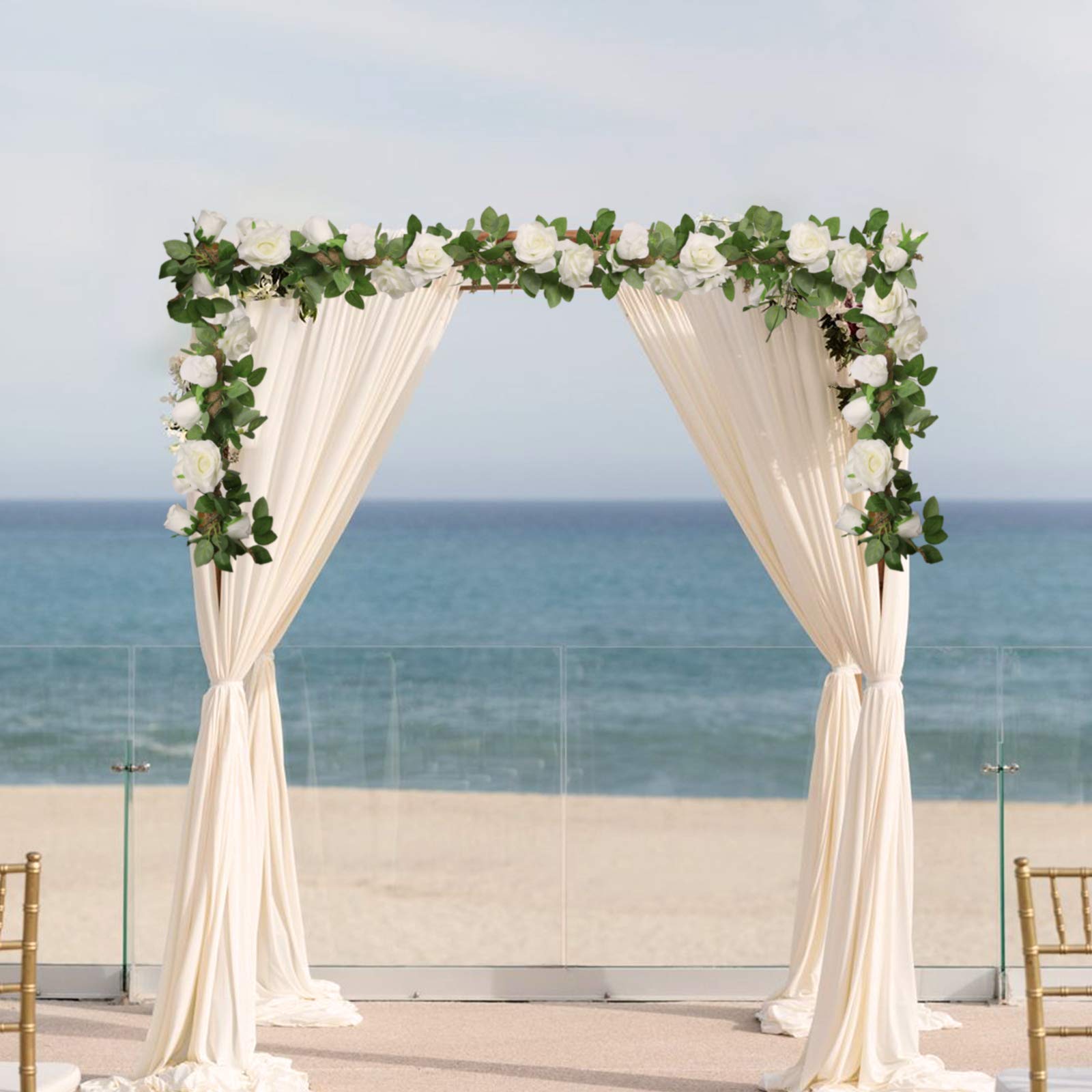 Felice Arts 2 Pcs Fake Rose Vine 13 Ft Artificial Garland With Cream Rose Flowers For Bedroom Wedding Arch Table Arrangement Gar