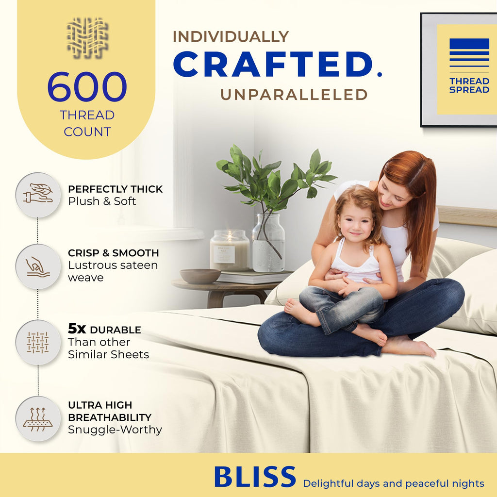 Thread Spread 100% Egyptian Cotton Sheets California King Size - 600 Thread Count 4 Pc Luxury Sheets Cal King Size, Soft, Coolin