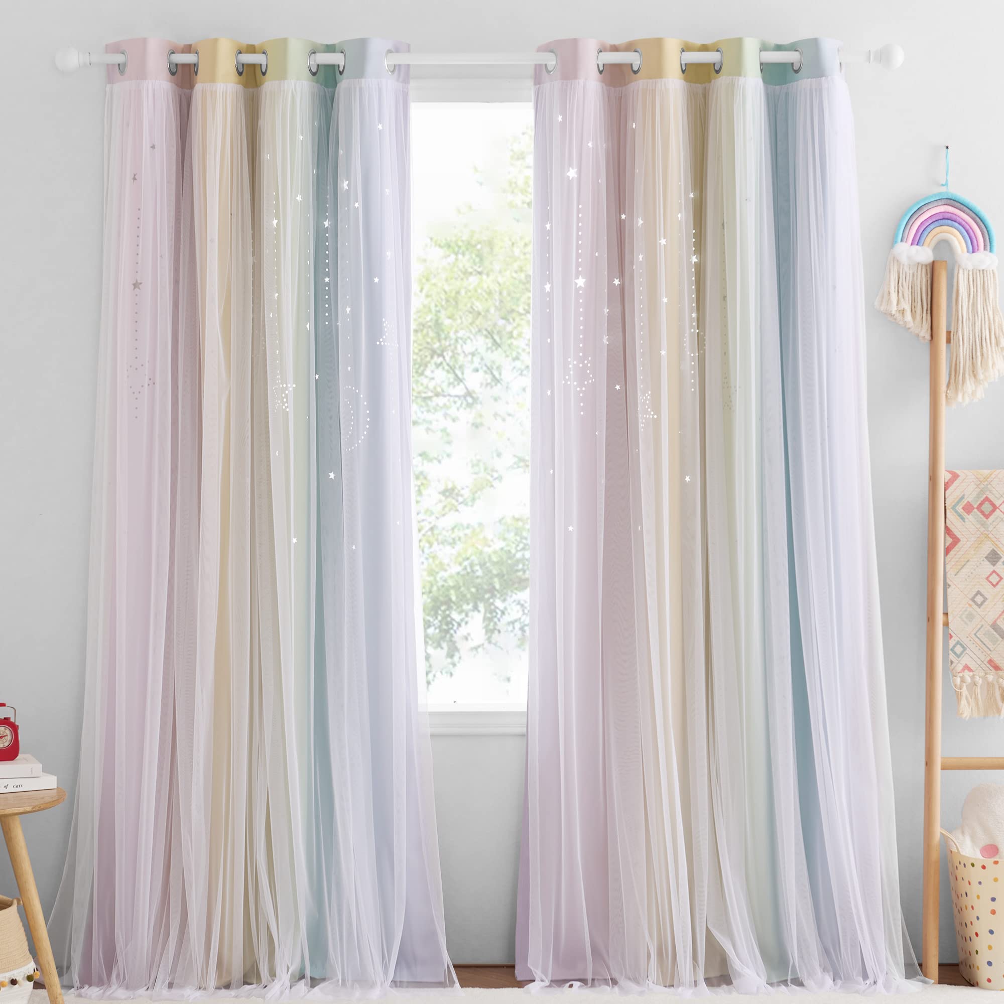 Nicetown Nursery Blackout Curtains For Girls,Adult 2 Panel Sets, Moon Stars Kids Curtains Double Layer Window Drapes Coverings F
