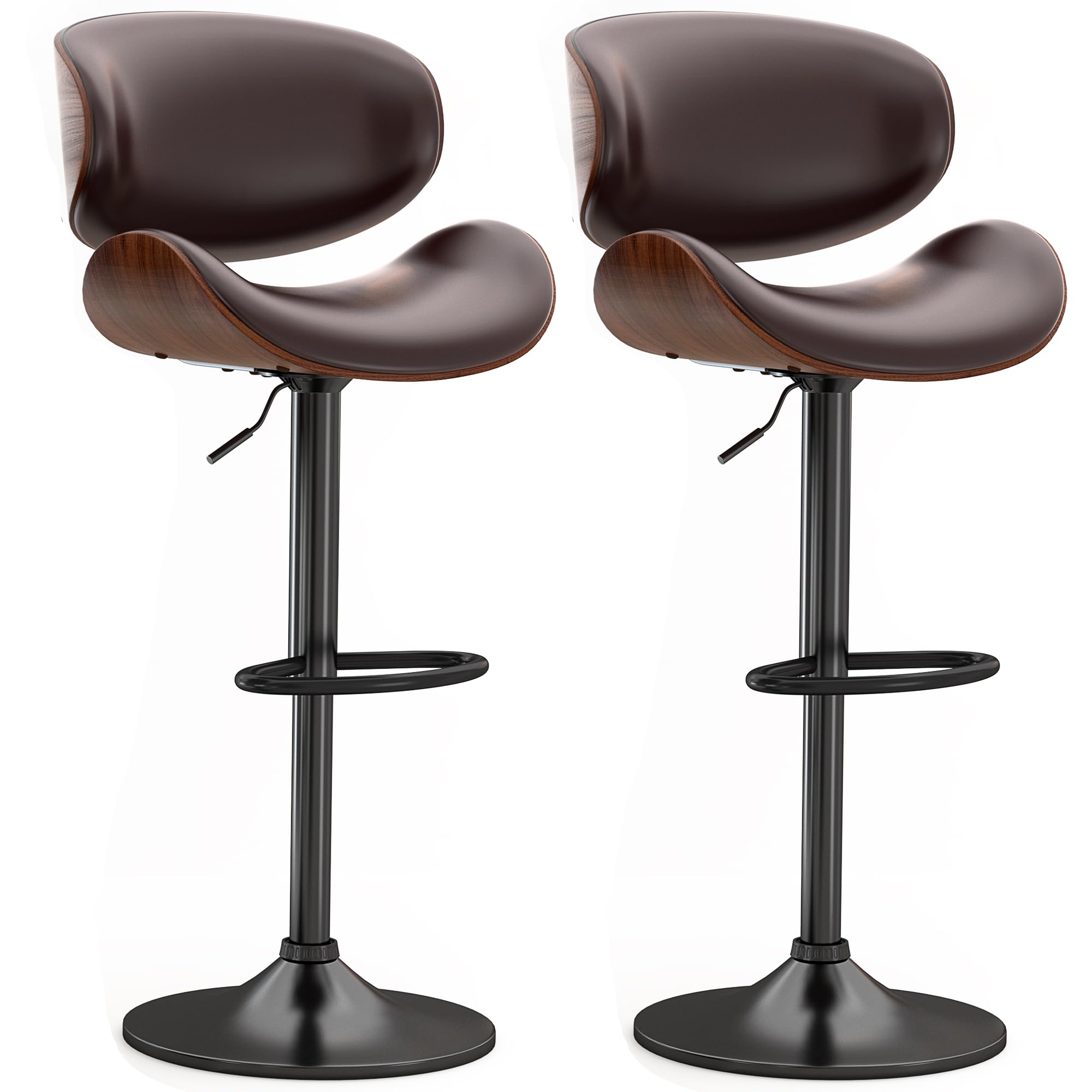 Yafiti Swive Bar Stools Set Of 2, Modern Pu Leather Adjustable Counter Stool, Barstool With Back And Footrest For Home Kitchen I