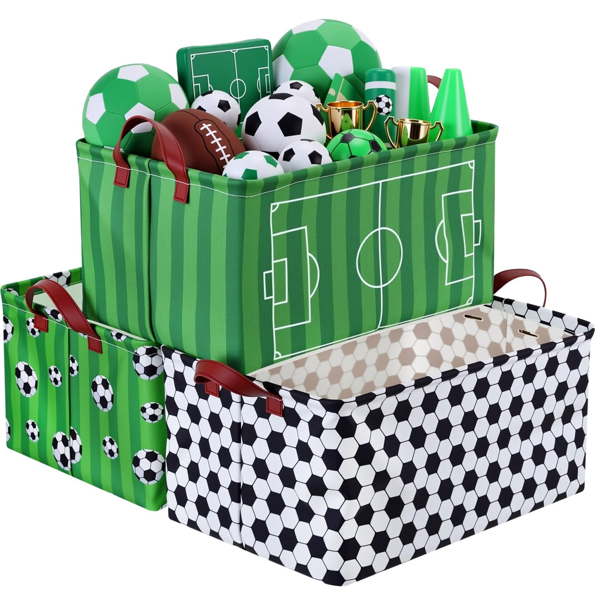 Yoojahow 3 Pack Canvas Storage Baskets with Handles for Kids Soccer