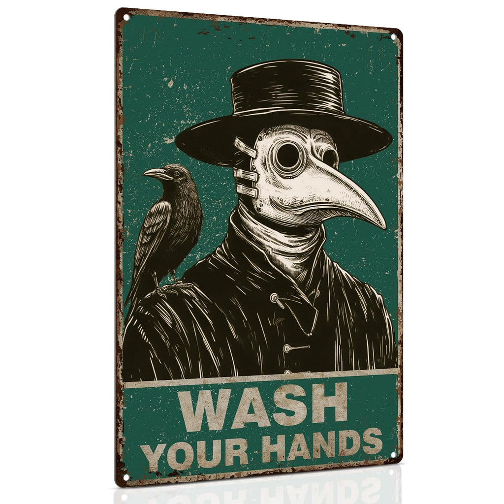 ALKB Halloween Gifts for Men Women Adult Novelty Metal Sign - Wash Your Hands - Gothic Bathroom Restroom Wall Decor 8x12In