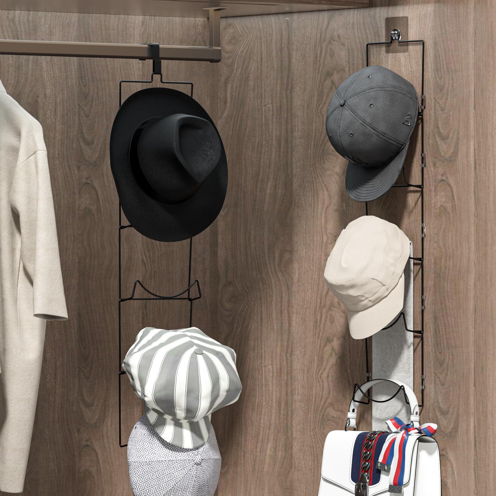 Linfidite 10 Pack Hat Rack Hanger Holder Organizer Flexible Multi Hook Wall Mounted Over Door Baseball Cap Display Storage Rack