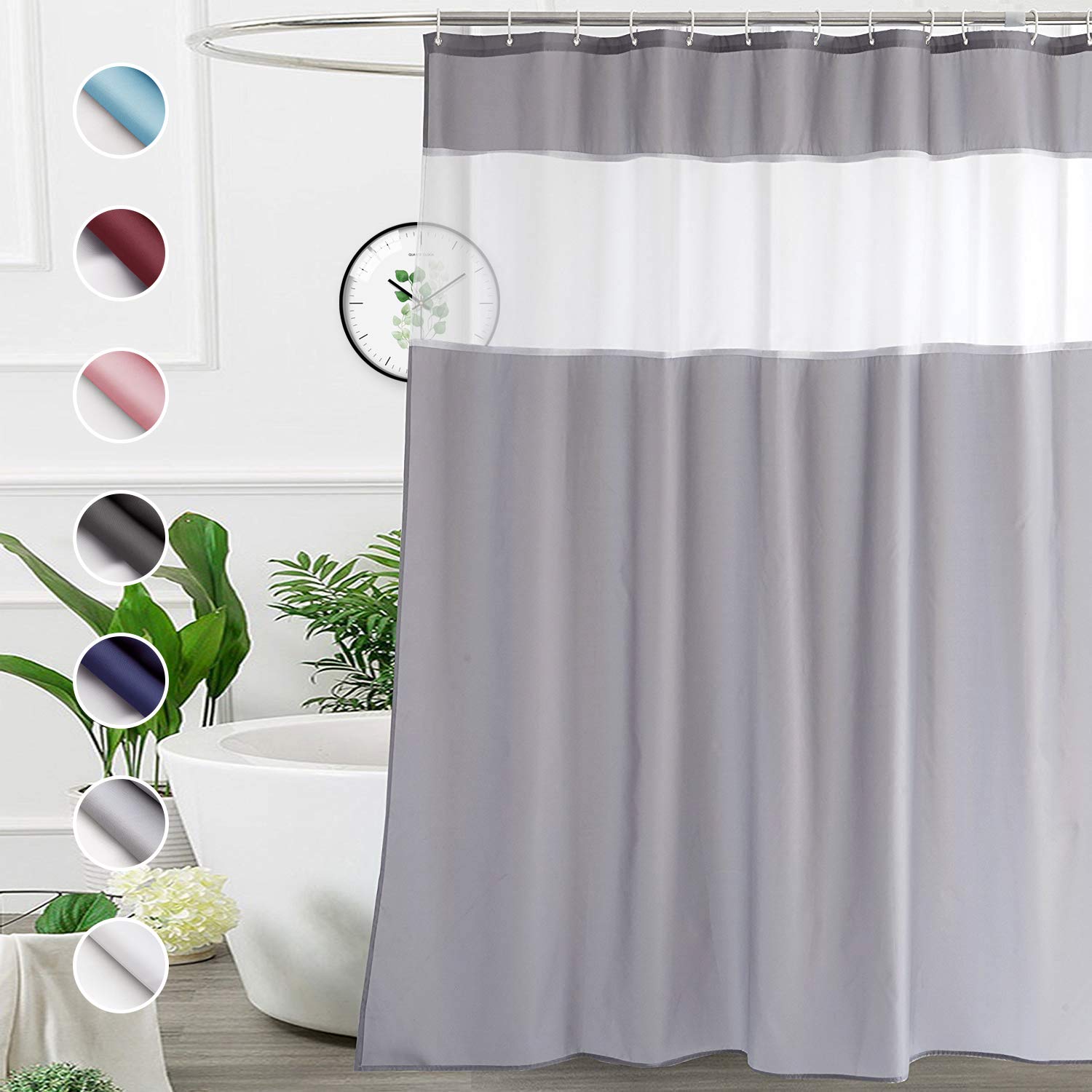 Ufriday 36X72 Inch Stall Size Shower Curtain, Polyester Bathroom Curtain With Rustproof Metal Grommets, Water Resistant, Weighte