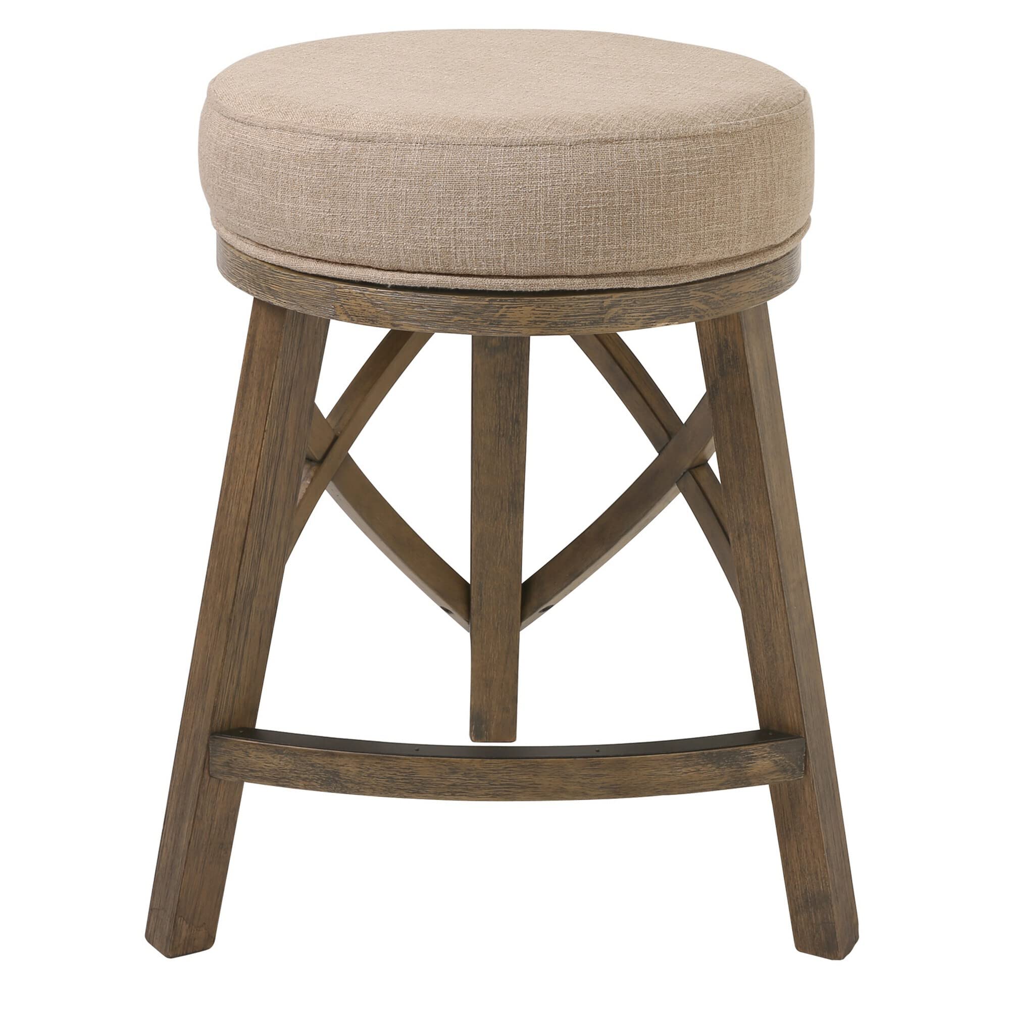 HomeRoots Ivory Hardwood, Linen Upholstery, Foam, Batting Counter Height Round 3 Leg Swivel Counter Stool with Cream Fabric