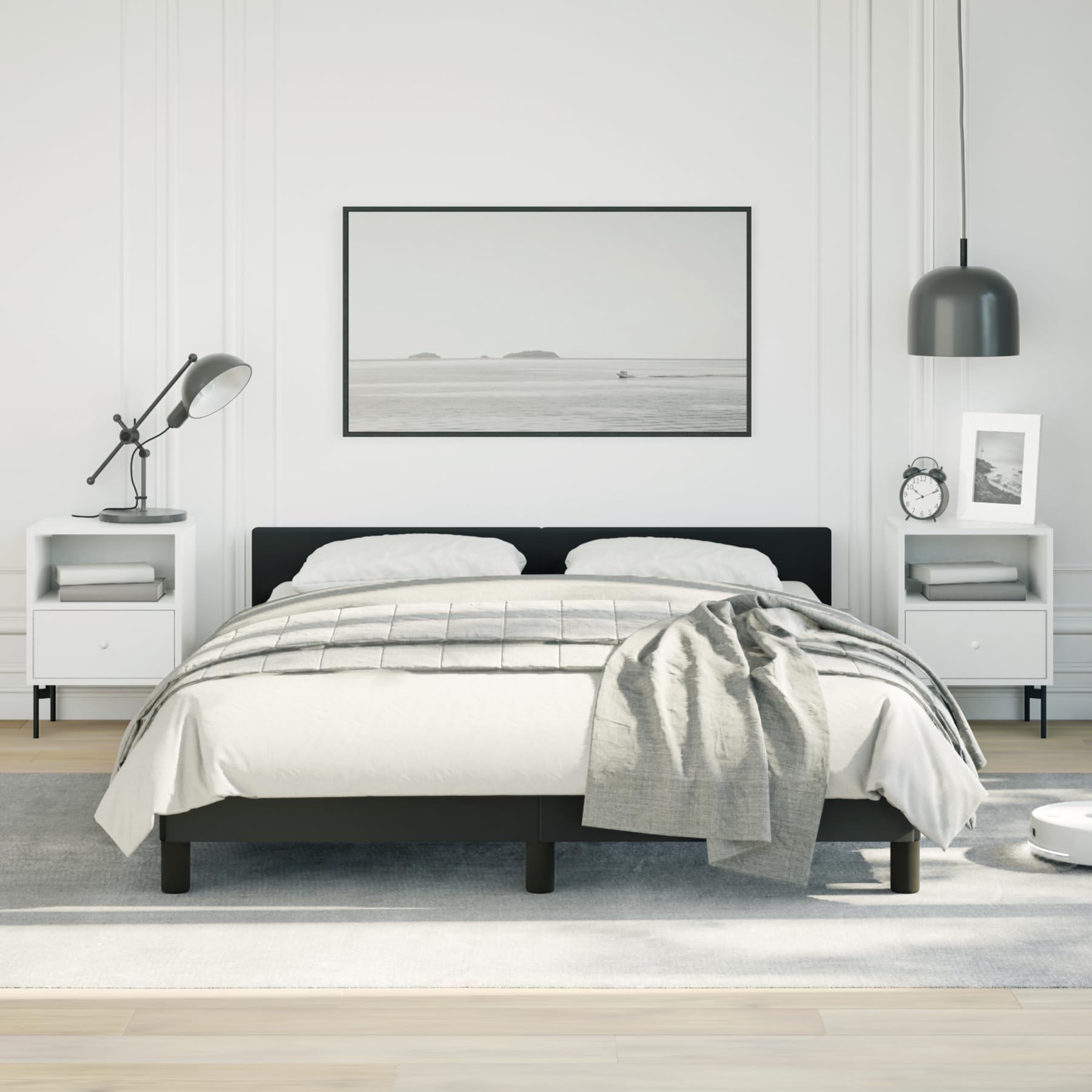 vidaXL Faux Leather Bed Frame Platform Bed, Scandinavian Style/Slats Support/No Box Spring Needed/Without Mattress/Easy Assembly, Black Full Bed