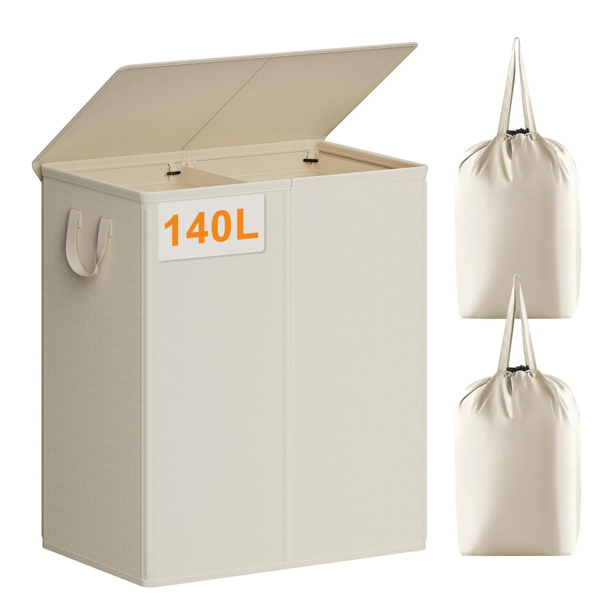 Chrislley Double Laundry Hamper with Lid, 140L Laundry Basket 2 Section