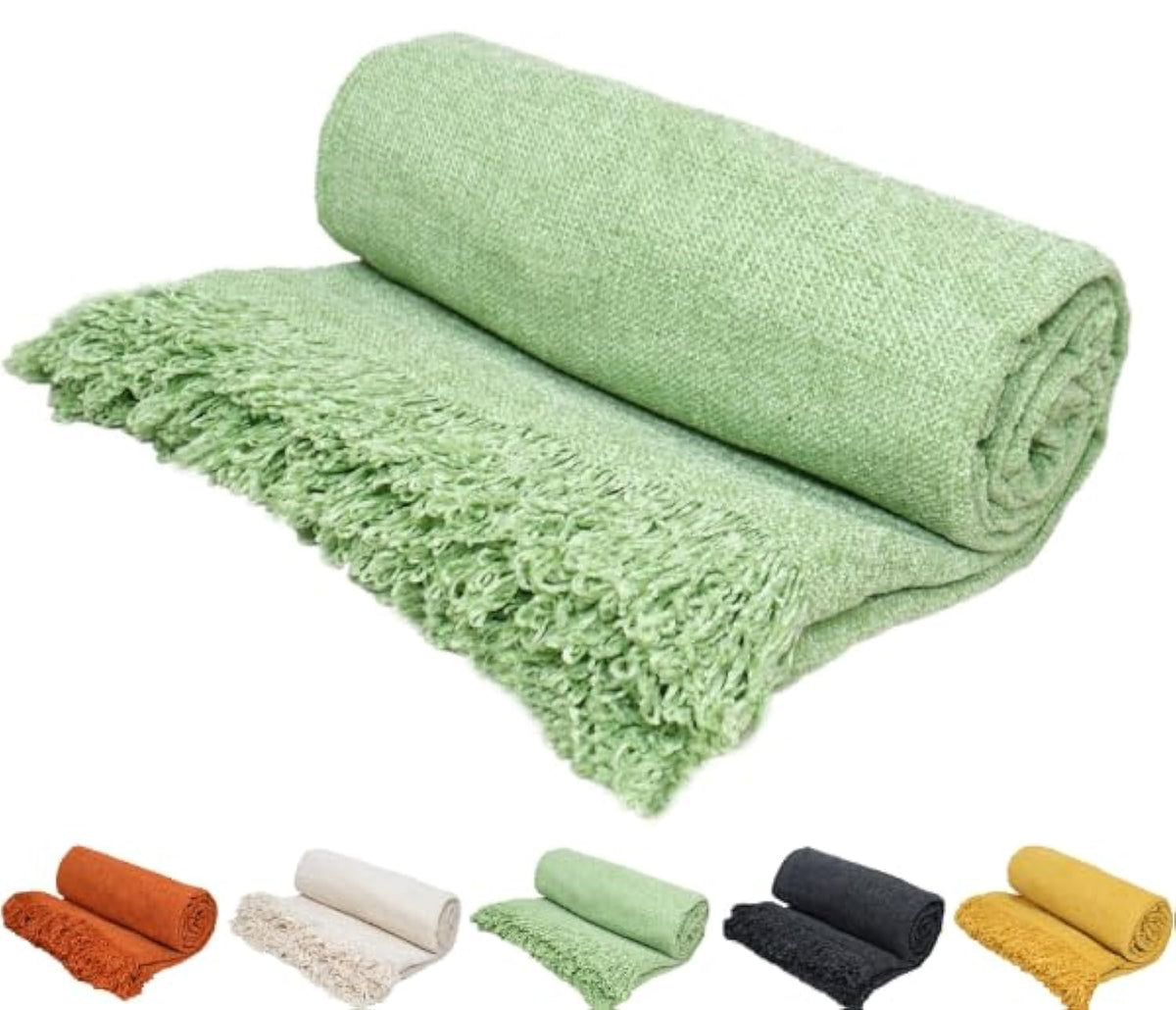 Fashion Throw Throw Blanket Soft Cozy Chenille Throw Blanket with Fringe Tassel for Couch Sofa Chair Bed Living Room Gift (Sage 