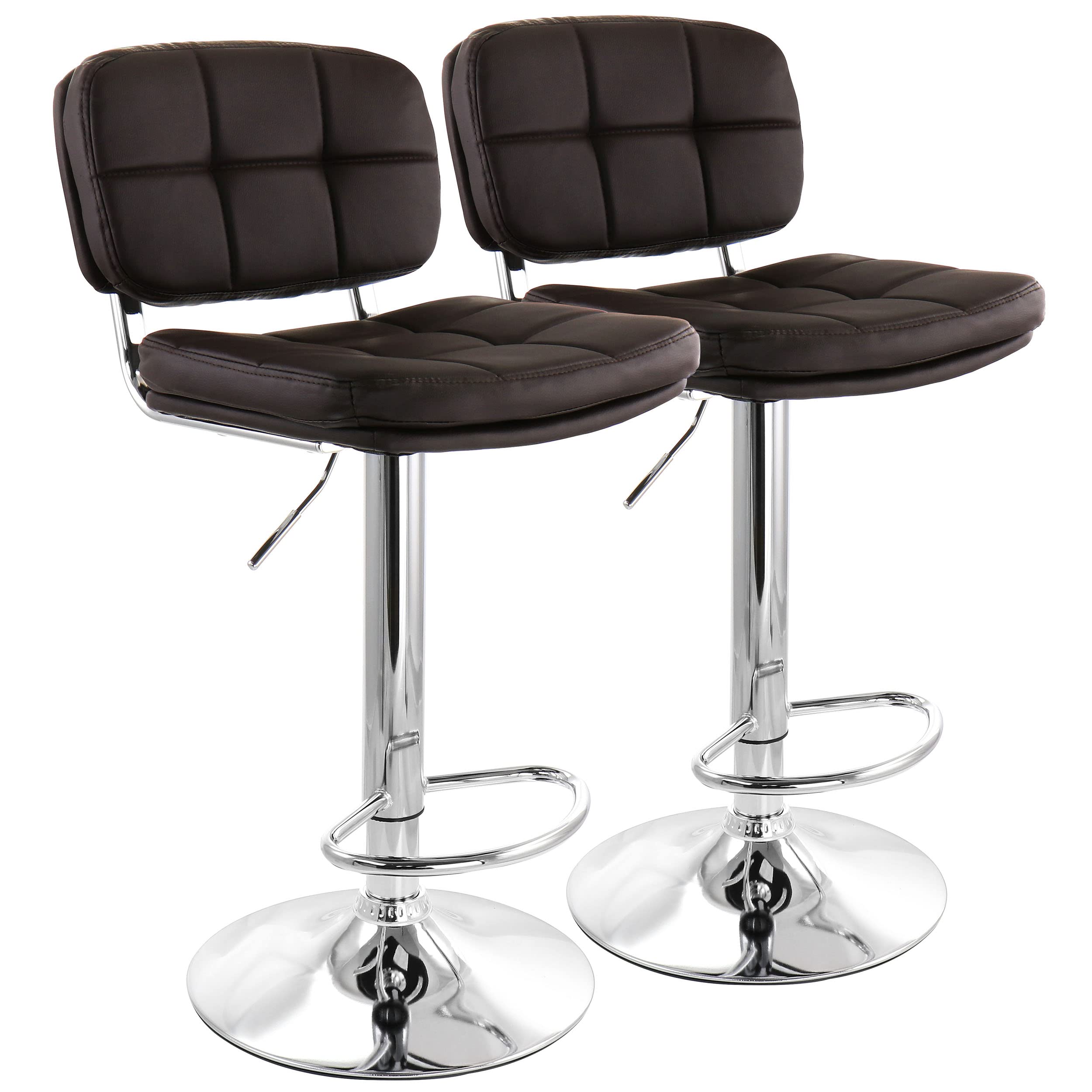 Elama 2 Piece Adjustable Faux Leather Bar Stool in Brown with Chrome Base (ELM-778)