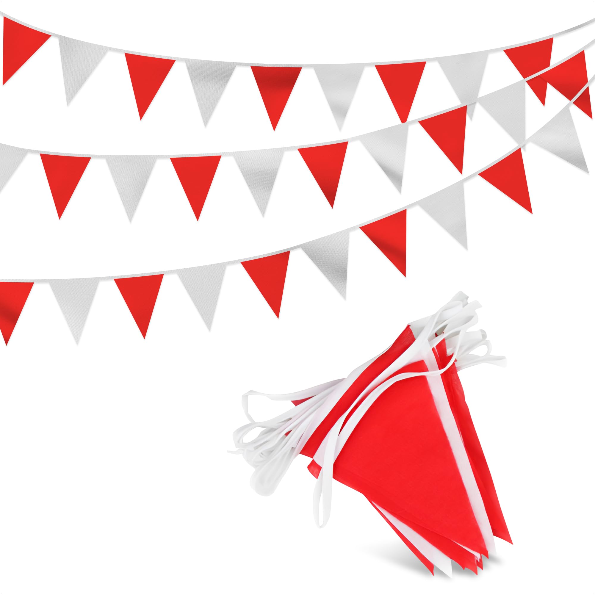 Triangle Banner Flags For Party Supplies - 100Ft White Party Decorations Carnival Party Banner Flags For Outside Red White Flag