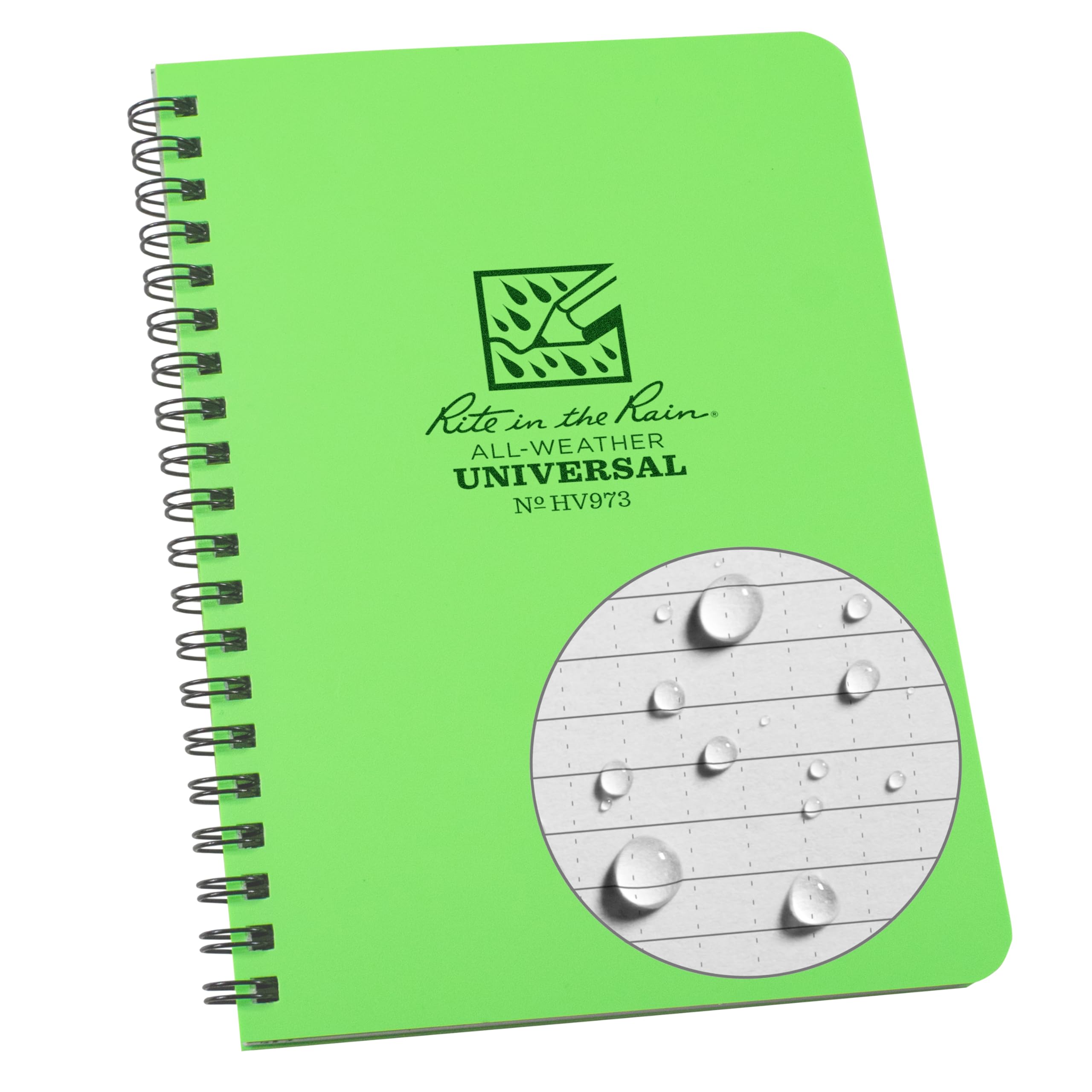 Rite In The Rain Weatherproof Side Spiral Notebook, 4.625' X 7', Hi Vis Green Cover, Universal Pattern (No. Hv973)