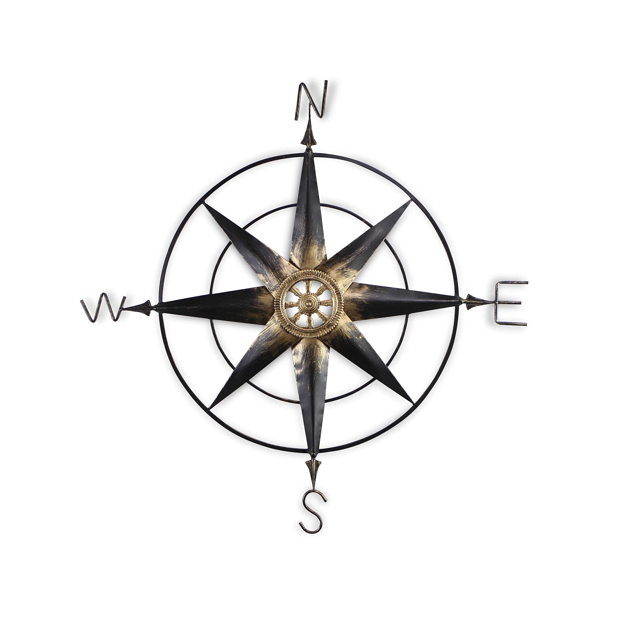 HomeRoots Black Metal Wall Decor Compass With Gold Center Accents