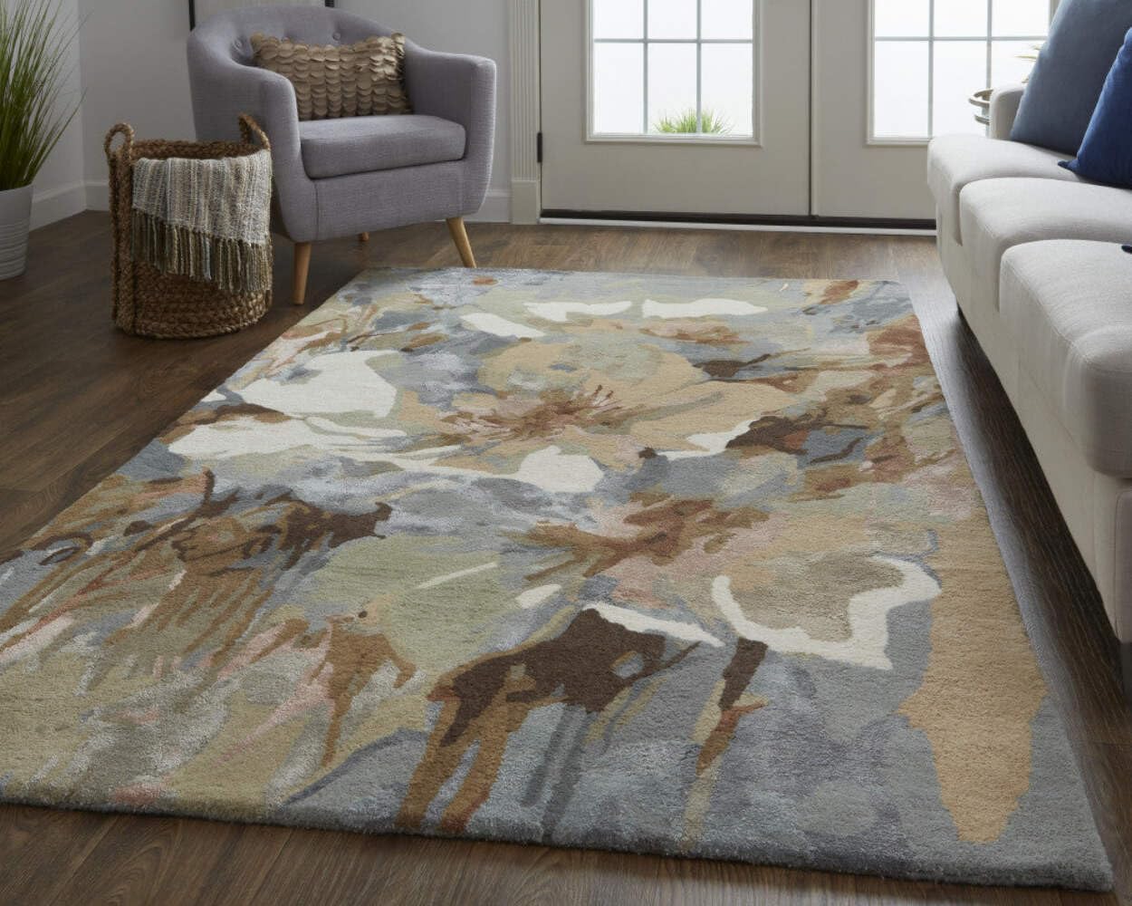 HomeRoots 513397 8 x 10 ft. Tan Gray & Green Wool Floral Hand Tufted Handmade Rectangle Area Rug