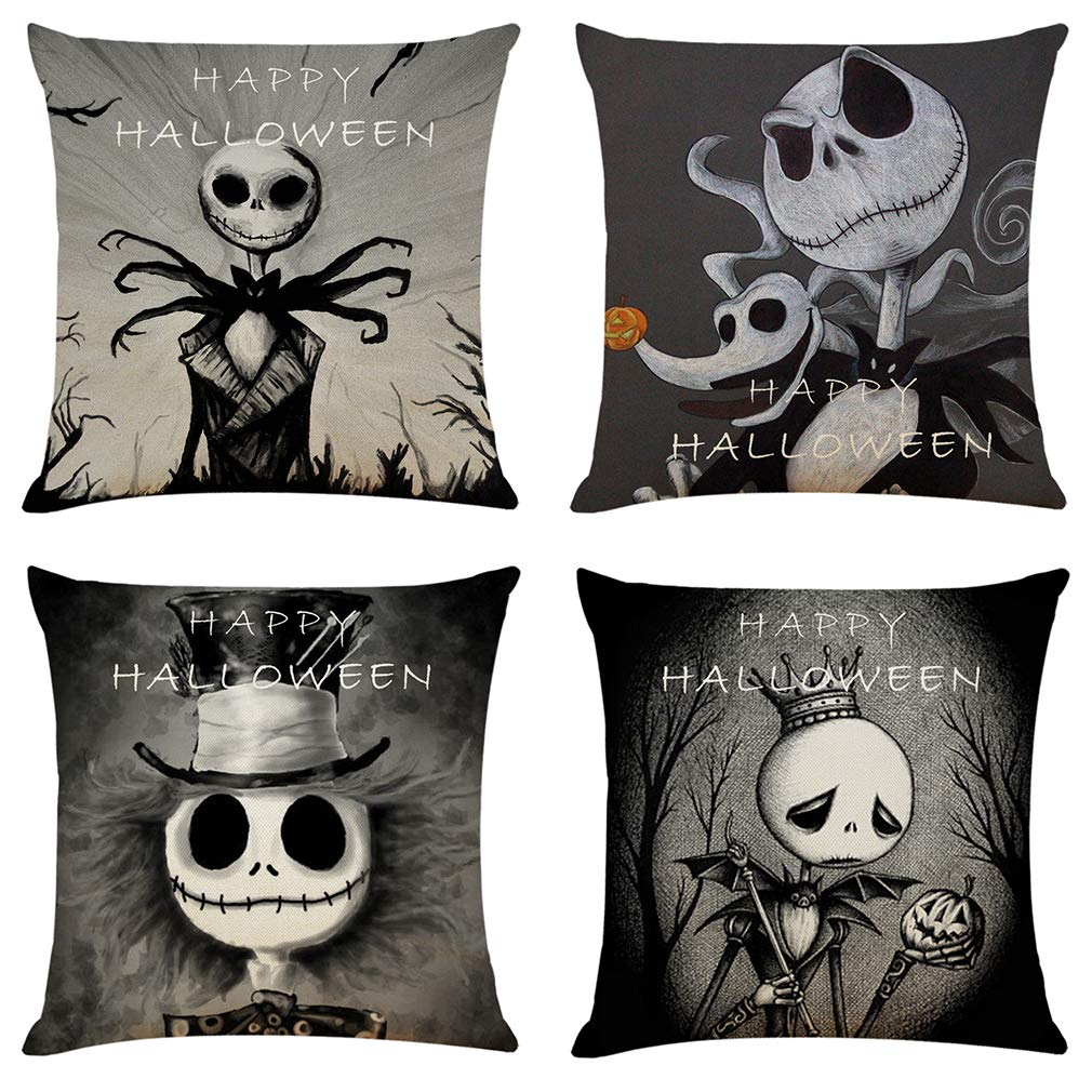 Ogrmar 4Pcs 18'X18' Throw Pillow Covers Halloween Decorative Couch Pillow Cases Cotton Linen Pillow Square Cushion Cover For S