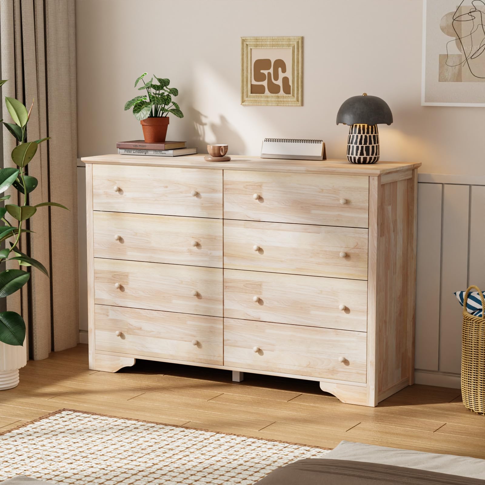 VINGLI 55 W Solid Wood Dresser 8 Drawer, Unfinished Chest for Color DIY, 55.1 W*17.72 D*37 H