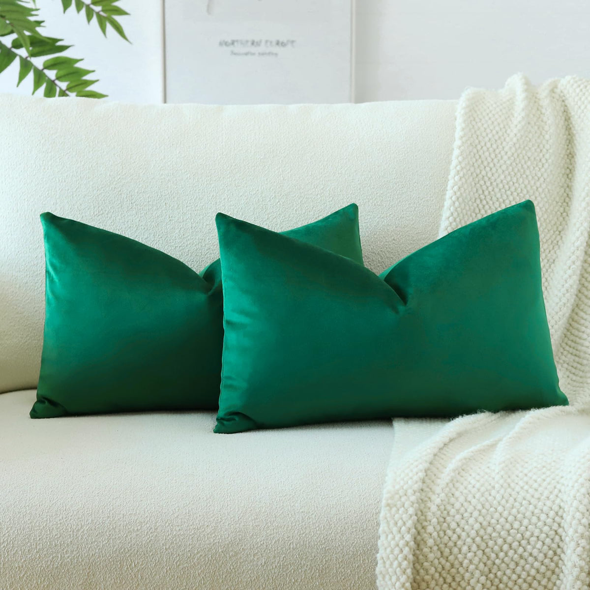 Otostar Velvet Soft Solid Decorative Throw Pillow Covers 12 X 20 Inch Pillow Covers Lumbar Cushion Case Couch Pillowcases For Sofa Bed Home Decor Pack Of 2 (Green)