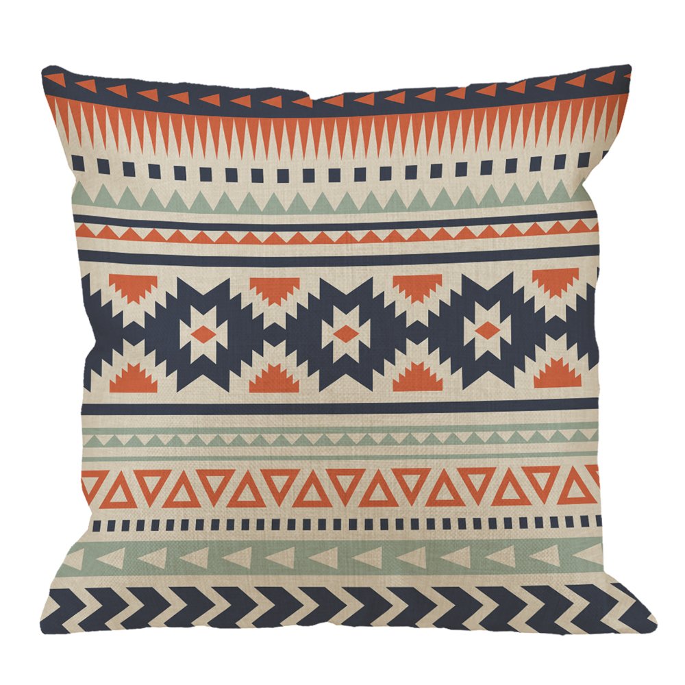 Hgod Designs Ethnic Pillow Cover,Decorative Throw Pillow Aztec Ethnic Pattern Design Pillow Cases Cotton Linen Outdoor Indoor Sq