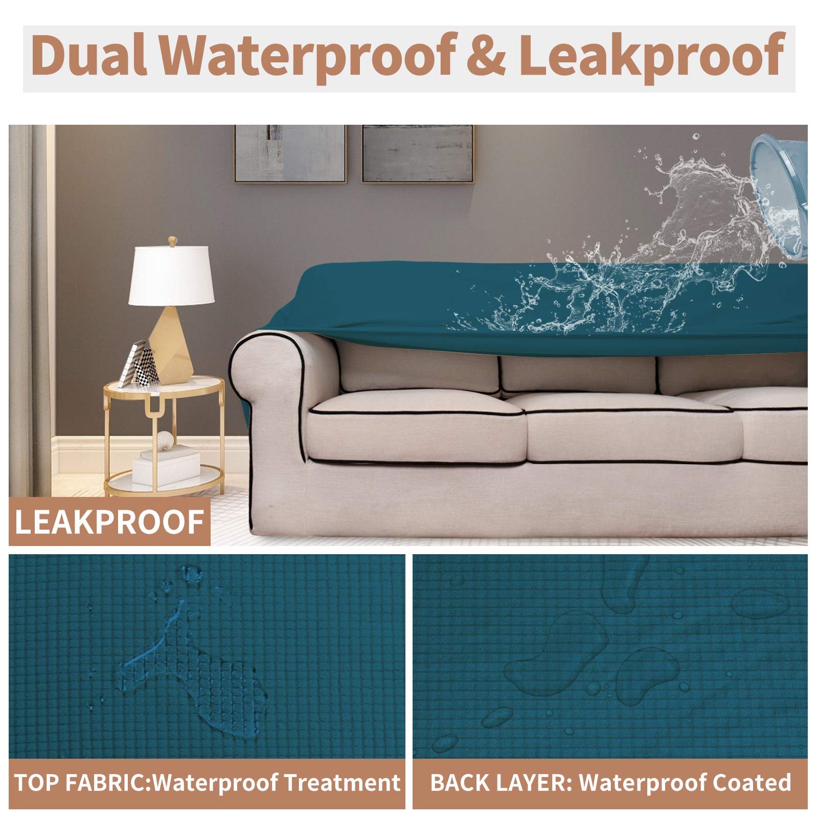 Easy-Going 100% Waterproof Couch Cover, Dual Waterproof Sofa Cover, Stretch Jacquard Sofa Slipcover, Leakproof Furniture Protector For Kids, Pets, Dog And Cat (Sofa, Peacock Blue)