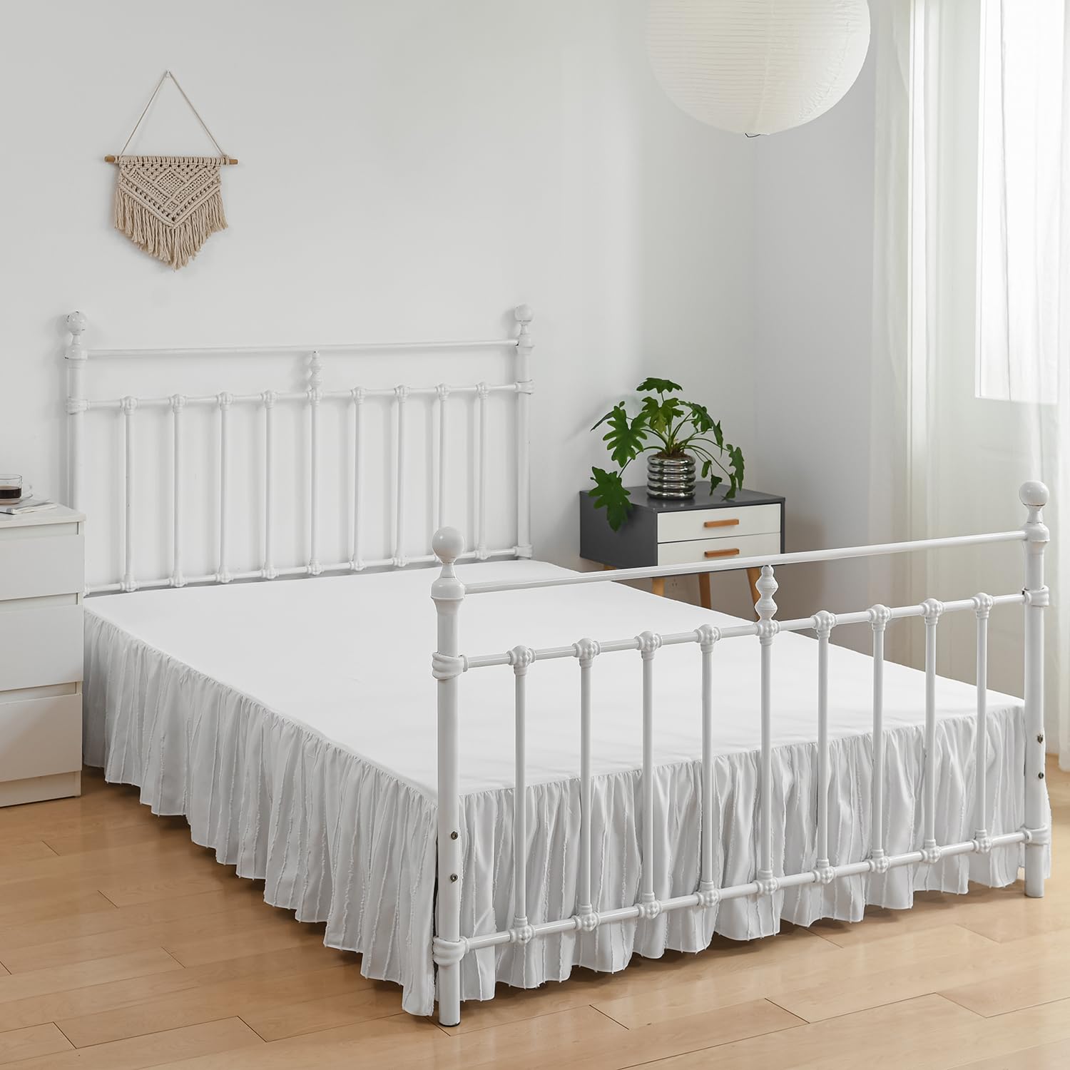 Striped Tufted Bed Skirt Twin Size, Ruffled Bed Skirt With Split Corners, Twin Bed Skirt 14 Inch Drop, Boho Twin Size Bed Skirts