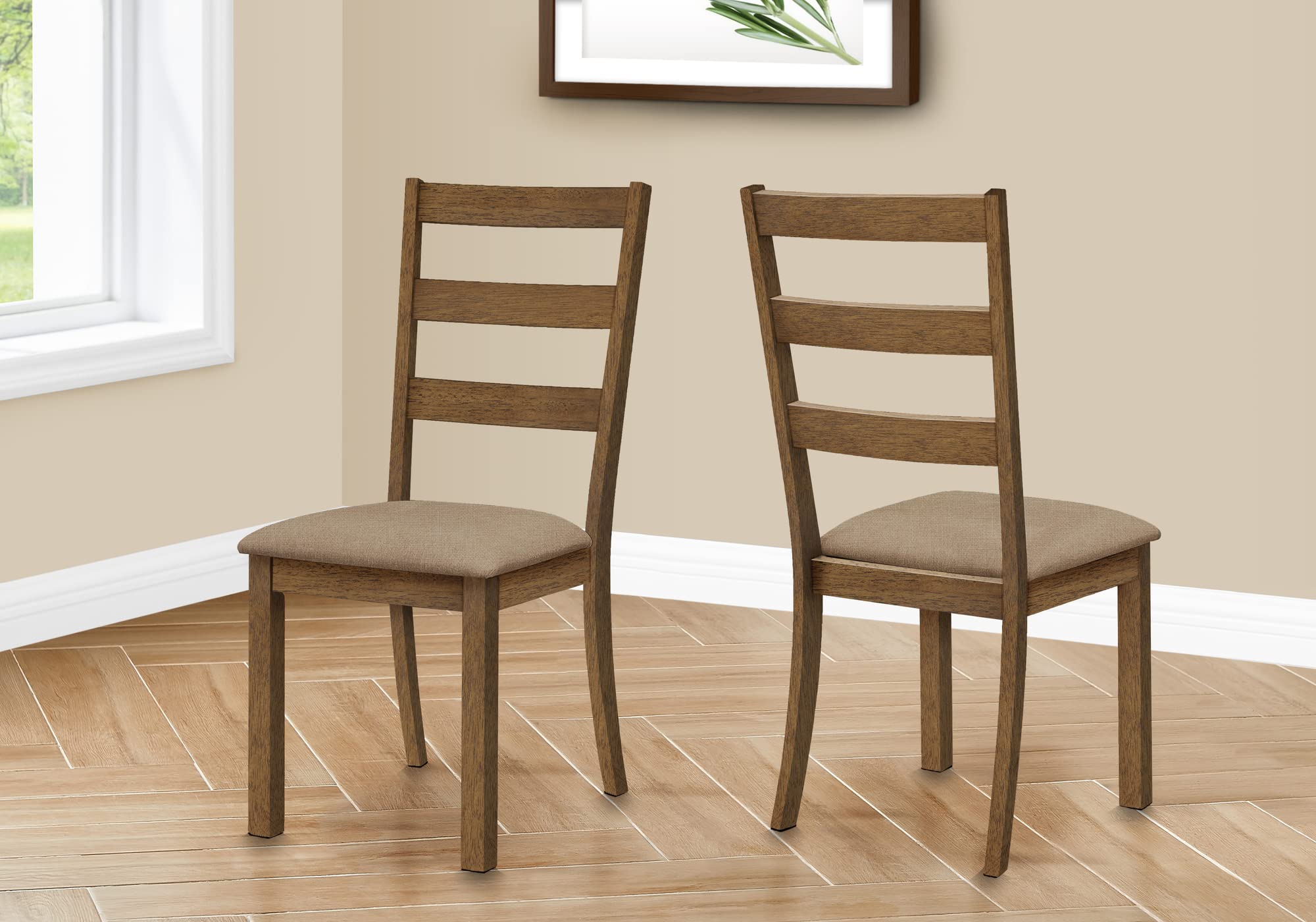 Monarch Specialties 1313 Chair, Set Of 2, Side, Upholstered, Kitchen, Dining Room, Fabric, Wood Legs, Brown, Beige, Transitional Chair-2Pcs Walnut, 18.25&Quot; L X 22.75&Quot; W X 40&Quot; H