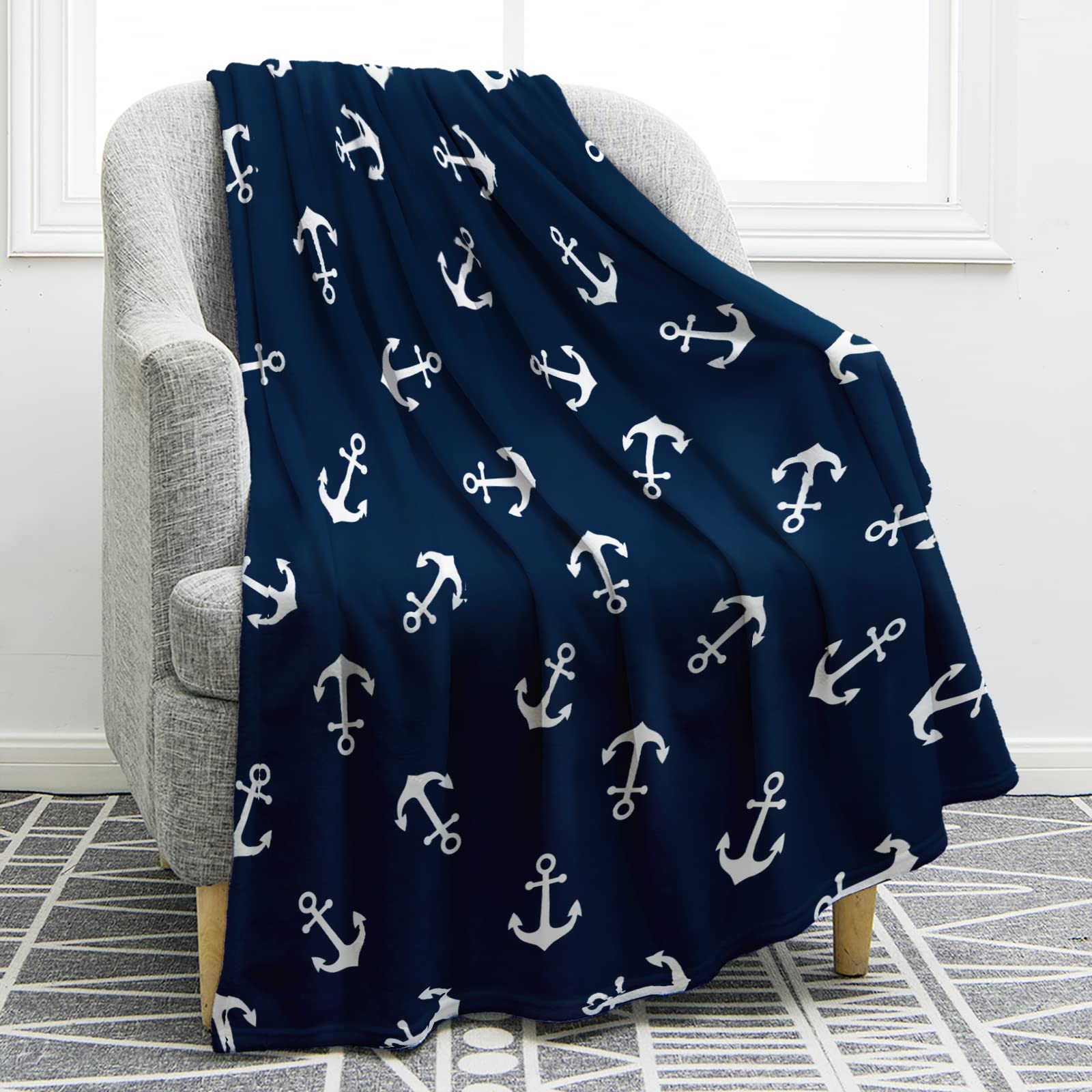 Jekeno Nautical Anchor Blanket Gifts for Men Women Kids Boys Birthday Christmas for Dad Husband Son Fathers Day Presents Sea Adv