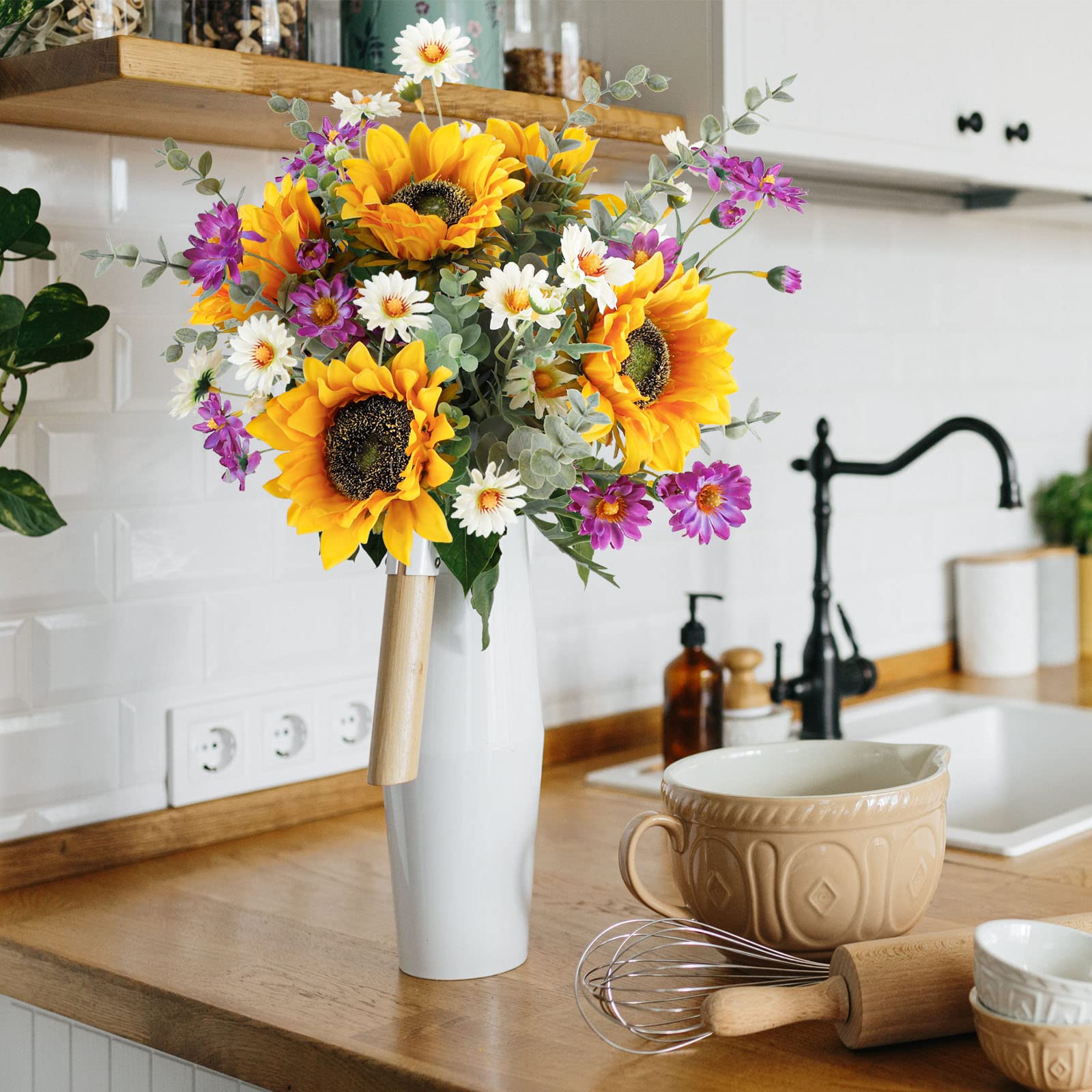 Cewor Artificial Sunflowers Bouquet Fake Flower Bouquet With Sunflowers For Bridal Bouquets Wedding Centerpieces Decor Party Tab